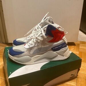 Puma White and Blue Athletic Shoes with Red Highlights